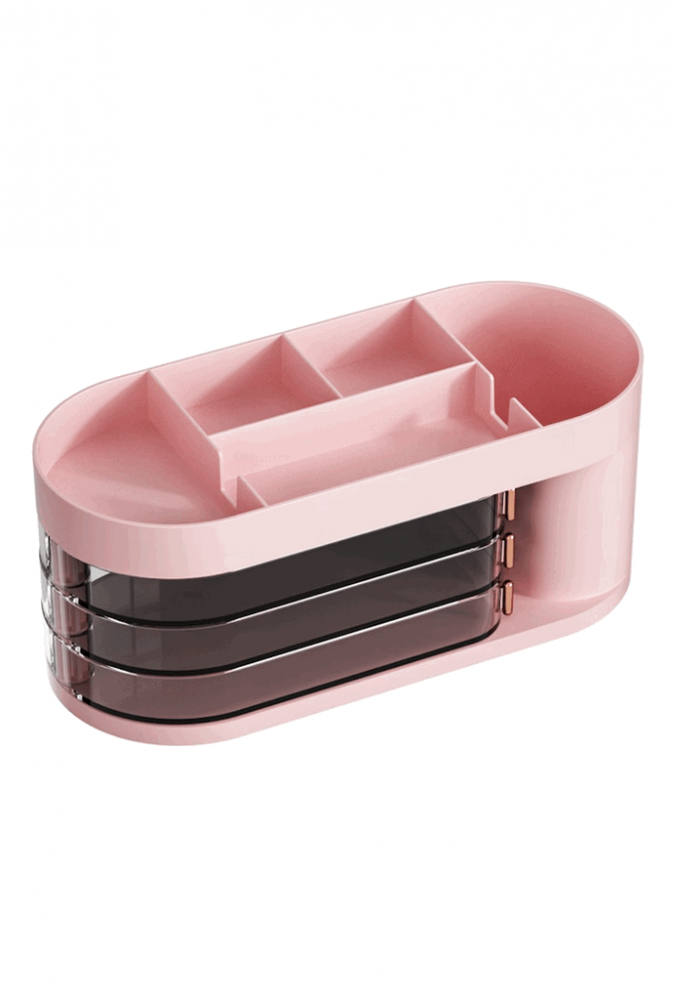 Organizator de birou, Plastic, 3 Sertare pivotante, 5 Compartimente, 24.5 x 10.5 x 10 cm, Roz [1]