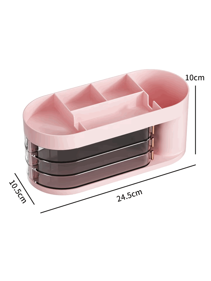 Organizator de birou, Plastic, 3 Sertare pivotante, 5 Compartimente, 24.5 x 10.5 x 10 cm, Roz [2]