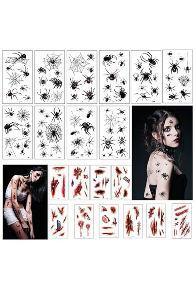 Pachet 20 de tatuaje temporare de Halloween, petreceri tematice, rosii si negre, Moinkerin - QI6Z [1]