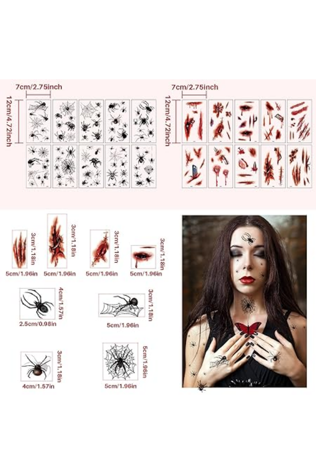 Pachet 20 de tatuaje temporare de Halloween, petreceri tematice, rosii si negre, Moinkerin - QI6Z [2]