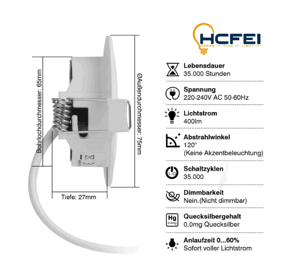 Pachet 6 Spoturi LED, 3.5 W, 400 lm, lumina alb cald 3000k, corp din aluminiu, Alb [2]