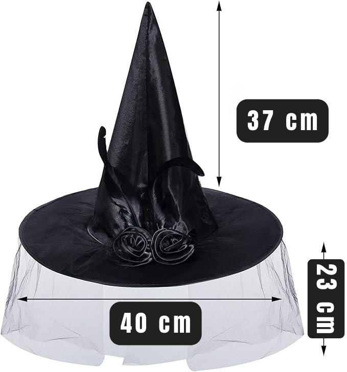 Palarie vrajitoare neagra cu voal tulle, trandafiri si pene pentru costum Halloween femei [2]