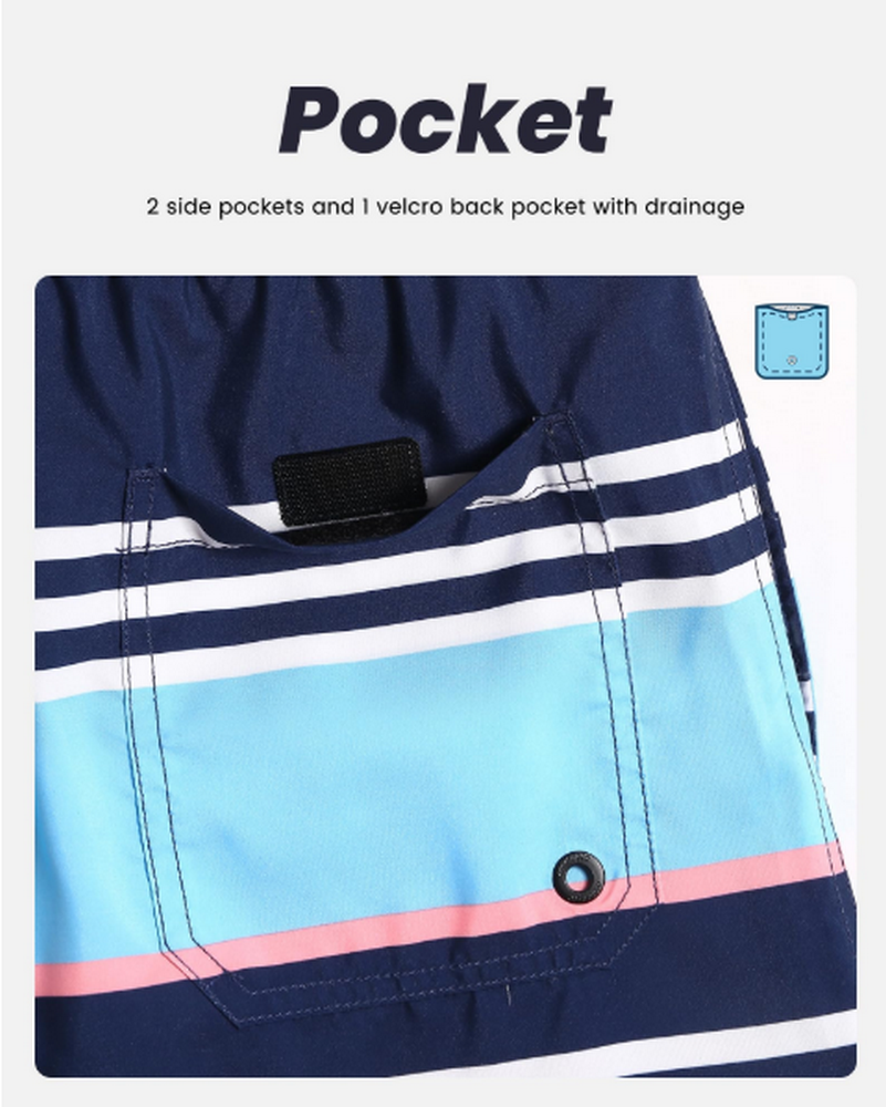 Pantaloni de baie barbati, uscare rapida, ideali pentru plaja, inot, surf sau vacanta, MaaMgic, Bleumarin cu dungi albe, marime S [4]