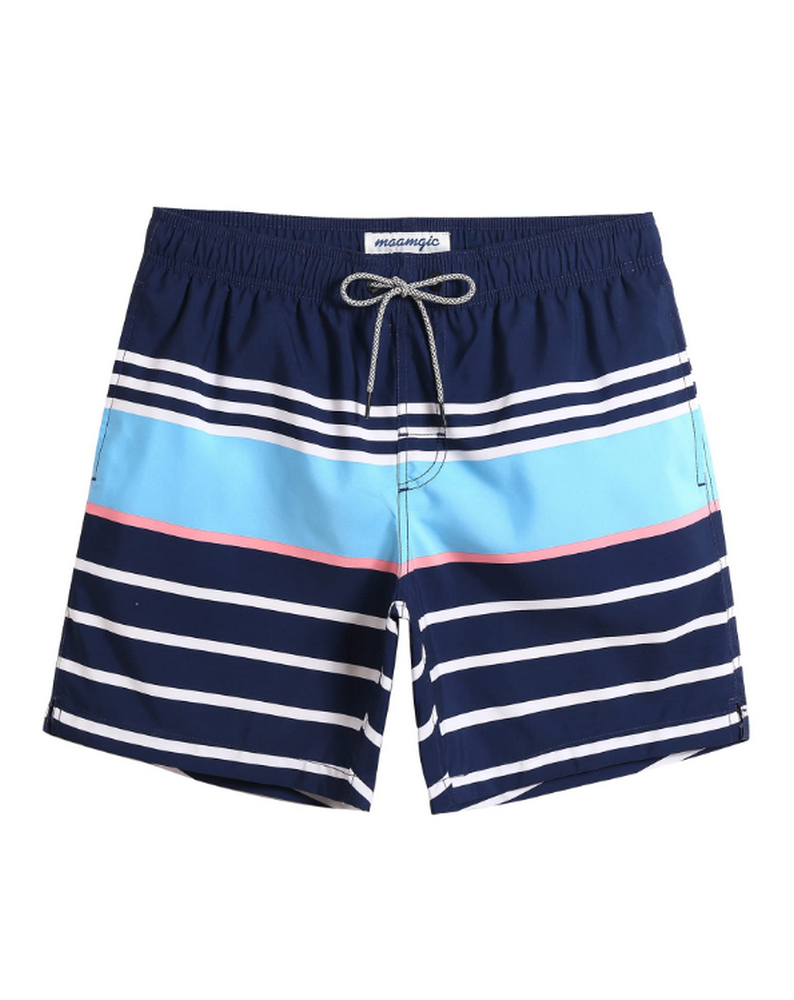 Pantaloni de baie barbati, uscare rapida, ideali pentru plaja, inot, surf sau vacanta, MaaMgic, Bleumarin cu dungi albe, marime S [1]