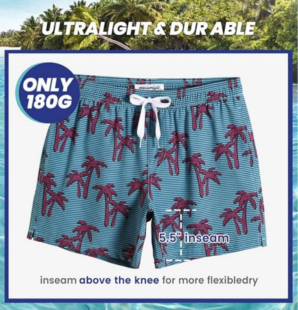 Pantaloni de baie barbati, uscare rapida, ideali pentru plaja, inot, surf sau vacanta, MaaMgic, imprimeu coconat tree [7]