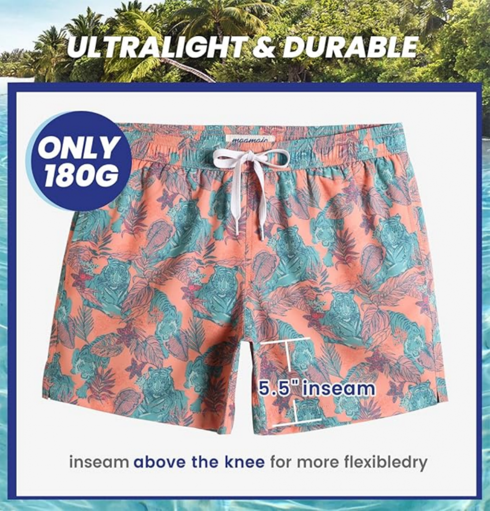Pantaloni de baie barbati, uscare rapida, ideali pentru plaja, inot, surf sau vacanta, MaaMgic, imprimeu jungle tiger [5]