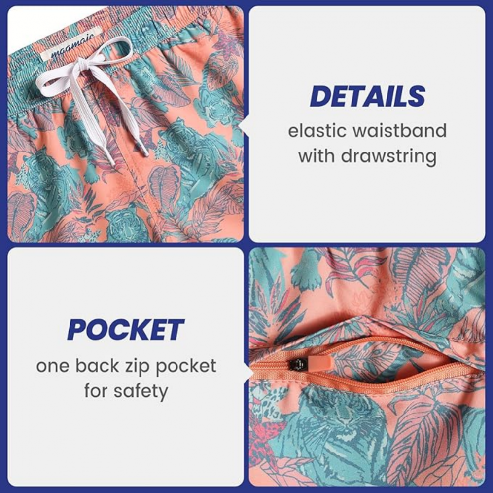 Pantaloni de baie barbati, uscare rapida, ideali pentru plaja, inot, surf sau vacanta, MaaMgic, imprimeu jungle tiger [3]
