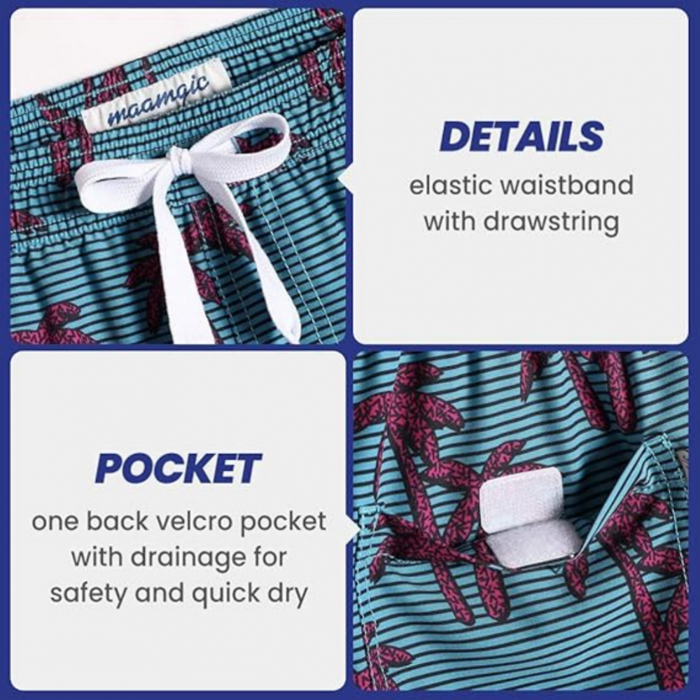 Pantaloni de baie barbati, uscare rapida, ideali pentru plaja, inot, surf sau vacanta, MaaMgic, imprimeu palmier tree, marime S [4]