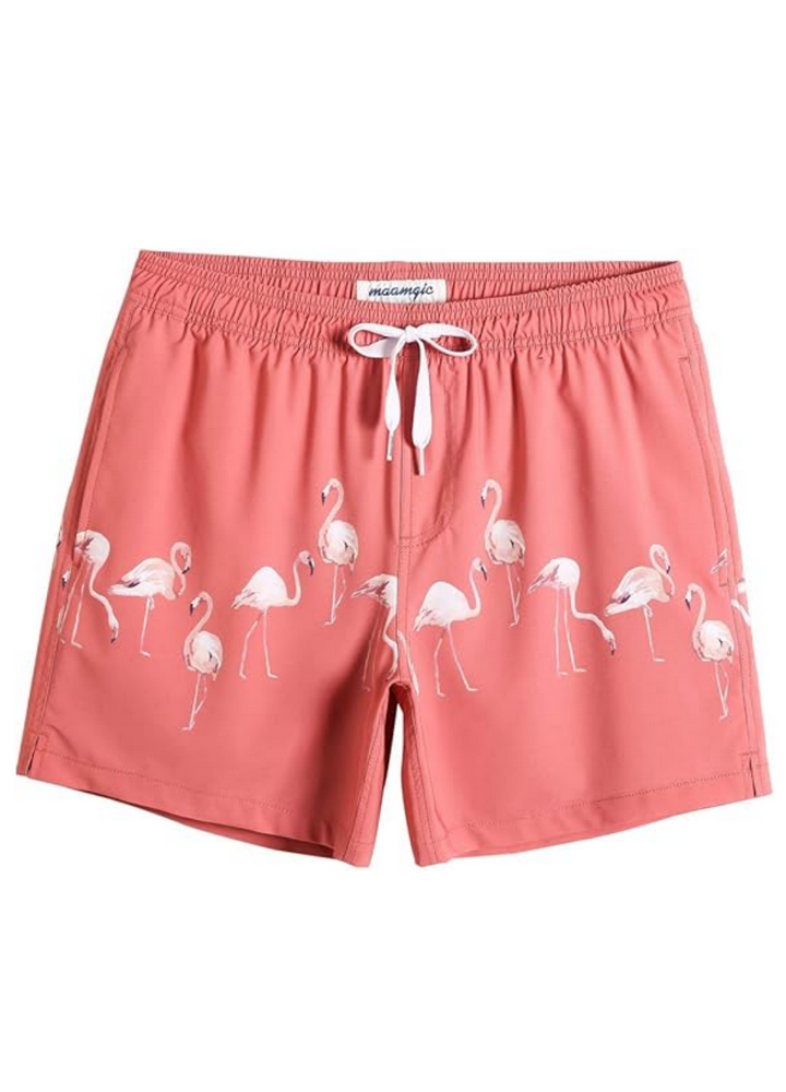 Pantaloni de baie barbati, uscare rapida, ideali pentru plaja, inot, surf sau vacanta, MaaMgic, portocaliu imprimeu flamingo, marime 2XL [1]