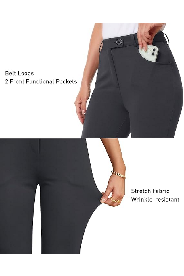 Pantaloni eleganti dama drepti cu talie inalta, Siliteelon, gri [5]