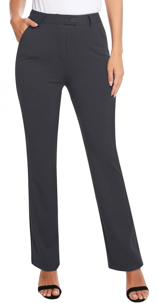 Pantaloni eleganti dama drepti cu talie inalta, Siliteelon, gri [2]