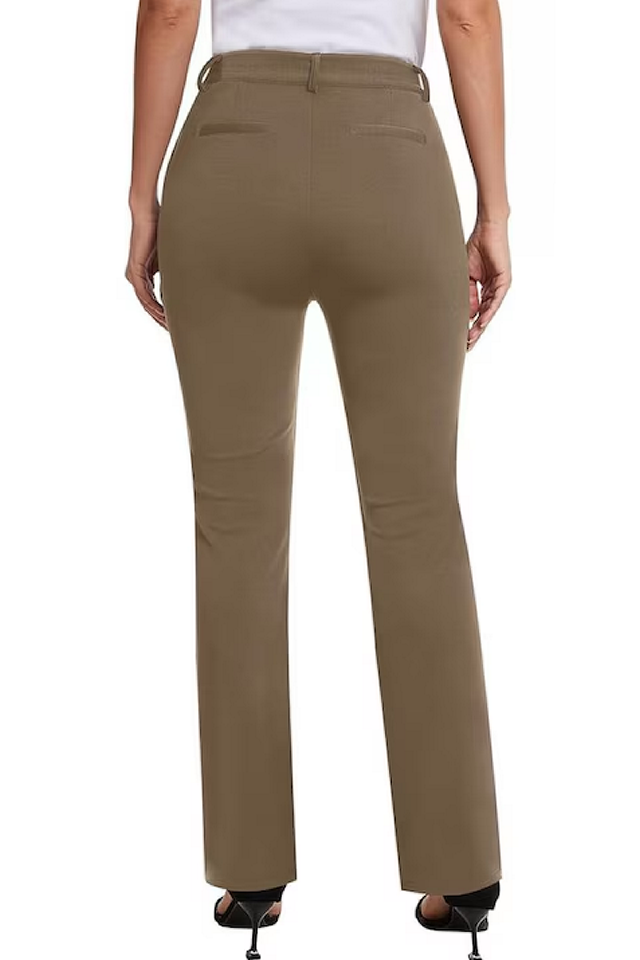 Pantaloni eleganti dama drepti cu talie inalta, Siliteelon, kaki [2]