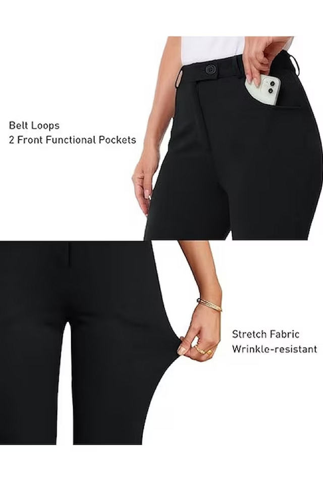 Pantaloni eleganti dama drepti cu talie inalta, Siliteelon, kaki [4]