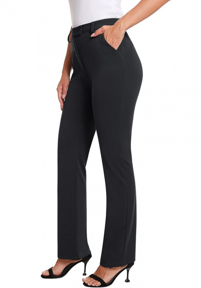 Pantaloni eleganti dama drepti cu talie inalta, Siliteelon, negru [3]