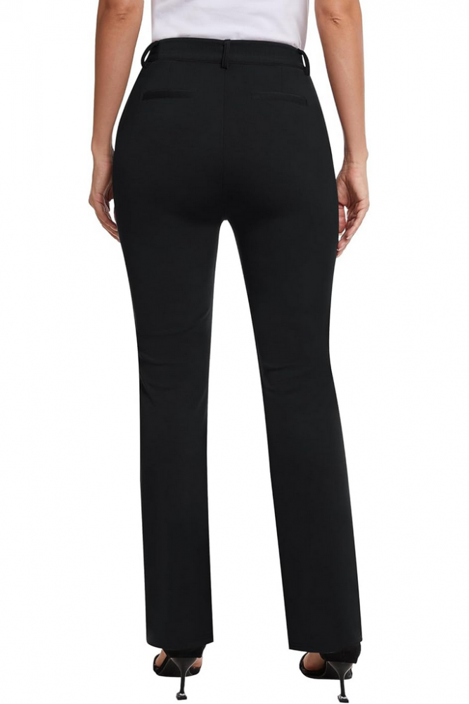 Pantaloni eleganti dama drepti cu talie inalta, Siliteelon, negru [2]
