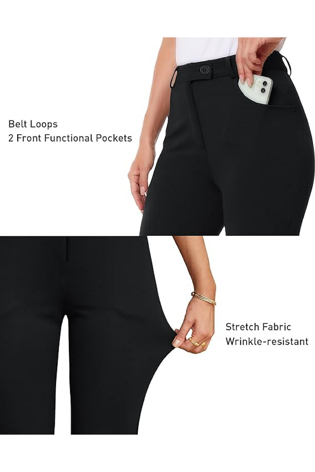 Pantaloni eleganti dama drepti cu talie inalta, Siliteelon, negru [5]