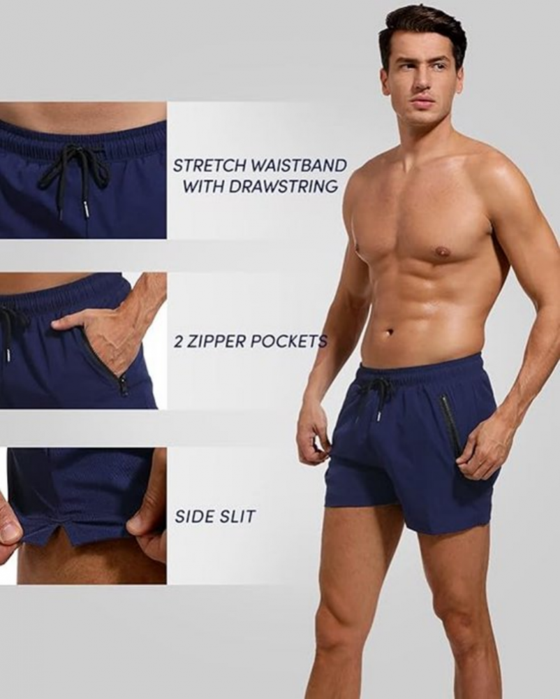 Pantaloni scurti de baie barbati Adorel – model sport, cu buzunar si fermoar, bleumarin [8]