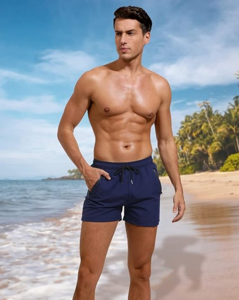Pantaloni scurti de baie barbati Adorel – model sport, cu buzunar si fermoar, bleumarin [9]