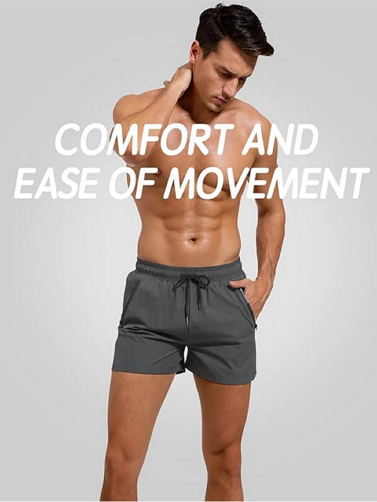 Pantaloni scurti de baie barbati Adorel – model sport, cu buzunar si fermoar, gri, marimea M [3]