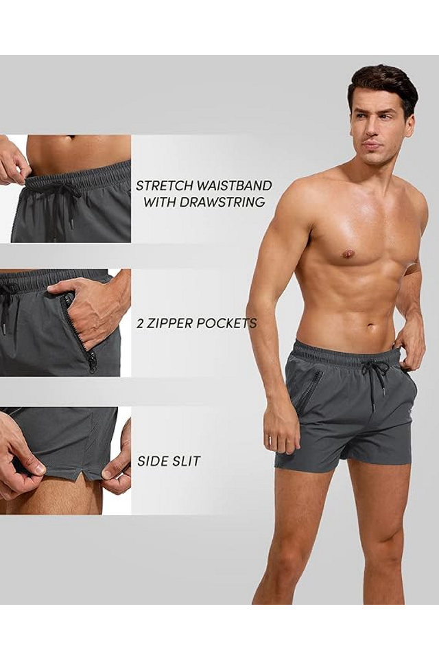 Pantaloni scurti de baie barbati Adorel – model sport, cu buzunar si fermoar, gri, marimea M [5]