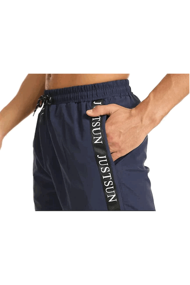 Pantaloni scurti de baie pentru barbati, JustSun, cu snur si buzunare, uscare rapida, pentru inot, plaja si sport, Bleumarin, marime M, GP3B [2]