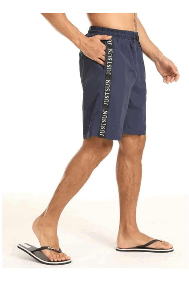 Pantaloni scurti de baie pentru barbati, JustSun, cu snur si buzunare, uscare rapida, pentru inot, plaja si sport, Bleumarin, marime M, GP3B [3]