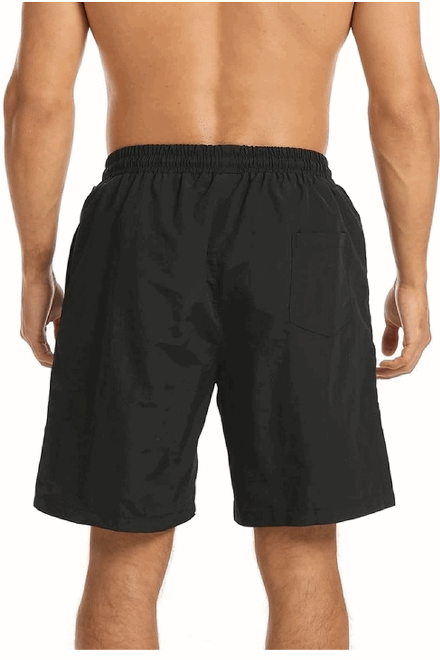 Pantaloni scurti de baie pentru barbati, JustSun, cu snur si buzunare, uscare rapida, pentru inot, plaja si sport, Negru [5]
