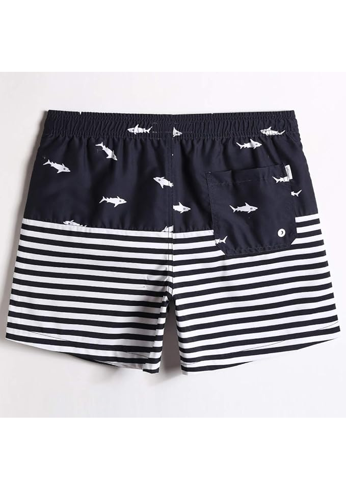 Pantaloni scurți de baie pentru bărbați, uscare rapidă, cu buzunare, MaaMgic, bleumarin inchis, model cu rechini [2]