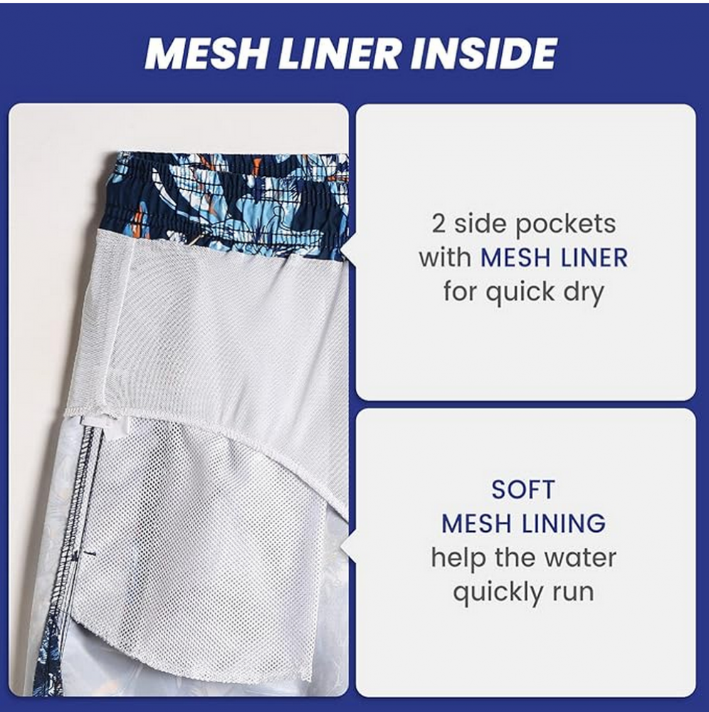 Pantaloni scurți de baie pentru bărbați, uscare rapidă, cu buzunare, MaaMgic, bleumarin, model cu frunze marime S [4]
