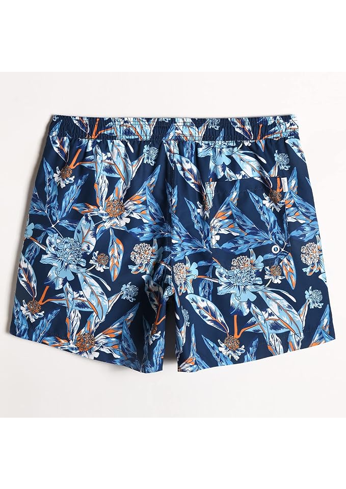 Pantaloni scurți de baie pentru bărbați, uscare rapidă, cu buzunare, MaaMgic, bleumarin, model cu frunze marime S [2]