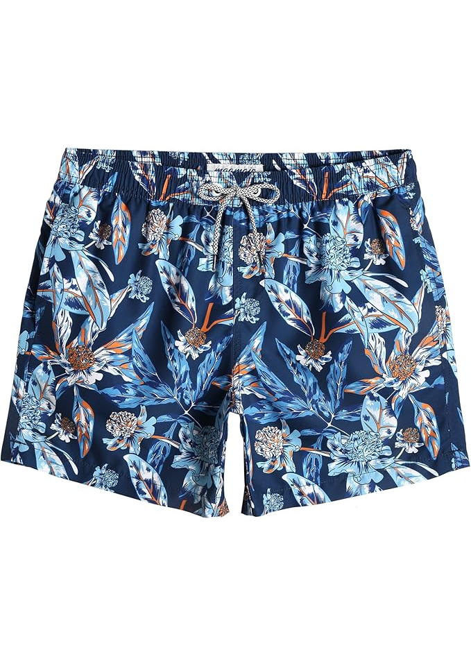Pantaloni scurți de baie pentru bărbați, uscare rapidă, cu buzunare, MaaMgic, bleumarin, model cu frunze marime S [1]