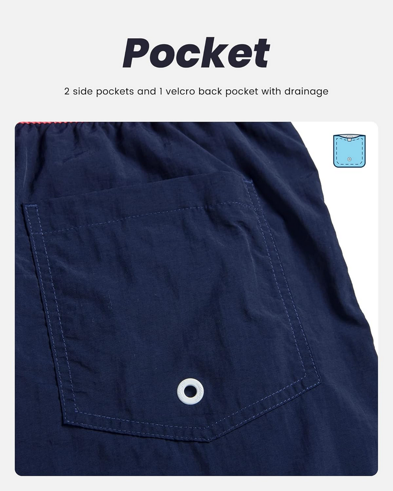 Pantaloni scurți de baie pentru bărbați, uscare rapidă, cu buzunare, MaaMgic, bleumarin/roz, marime 2XL [4]
