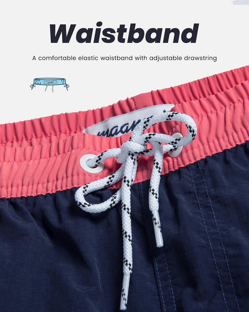 Pantaloni scurți de baie pentru bărbați, uscare rapidă, cu buzunare, MaaMgic, bleumarin/roz, marime 2XL [3]
