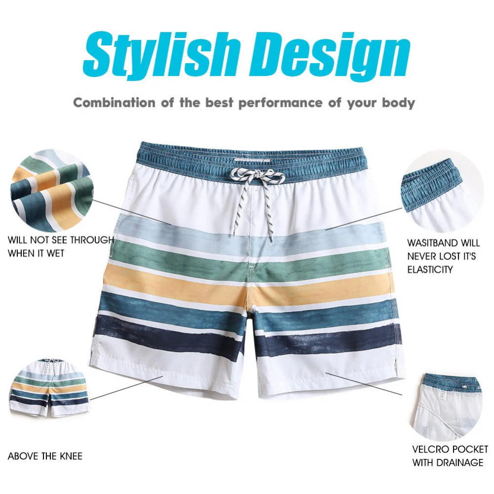 Pantaloni scurți de baie pentru bărbați, uscare rapidă, cu buzunare, MaaMgic, verde/alb, model cu dungi, marime 2XL [6]