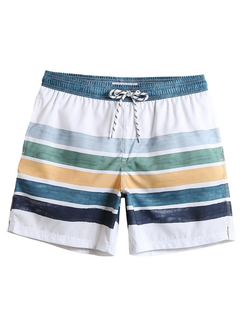 Pantaloni scurți de baie pentru bărbați, uscare rapidă, cu buzunare, MaaMgic, verde/alb, model cu dungi, marime 2XL [1]