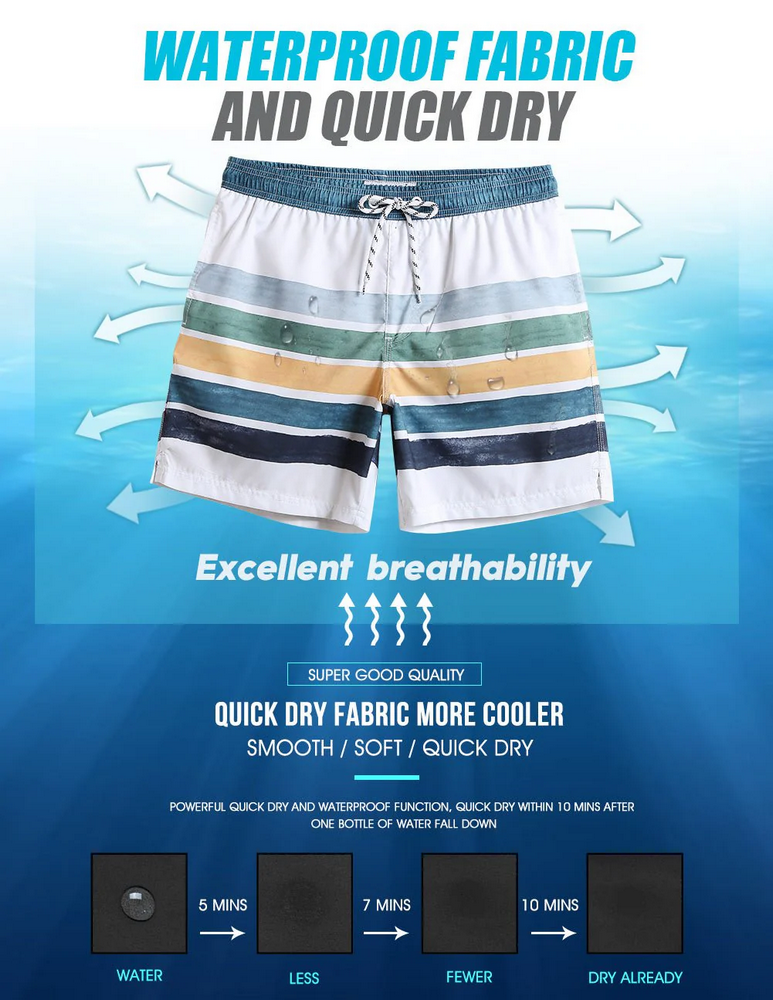 Pantaloni scurți de baie pentru bărbați, uscare rapidă, cu buzunare, MaaMgic, verde/alb, model cu dungi, marime 2XL [8]