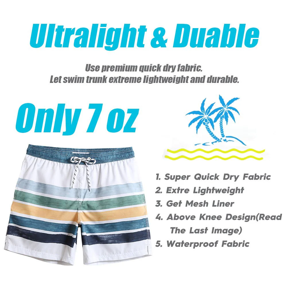 Pantaloni scurți de baie pentru bărbați, uscare rapidă, cu buzunare, MaaMgic, verde/alb, model cu dungi, marime 2XL [7]