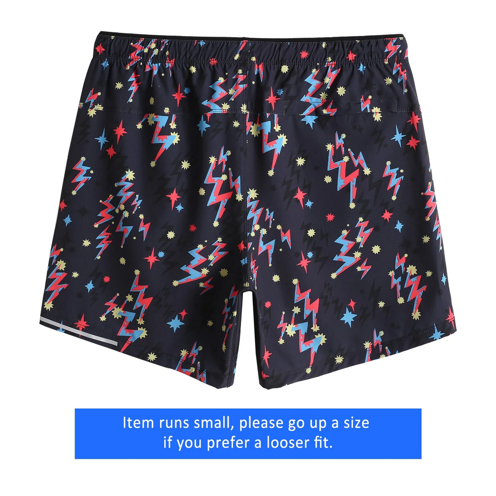 Pantaloni scurti pentru barbati, ideali pentru alergare, antrenamente si activitati de zi cu zi, 15 cm, usori, cu uscare rapida si buzunar cu fermoar, MaaMgic, neagru cu imprimeu fulgere [3]
