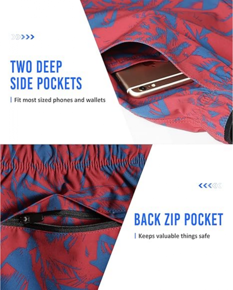 Pantaloni scurti pentru barbati, ideali pentru alergare, antrenamente si activitati de zi cu zi, 15 cm, usori, cu uscare rapida si buzunar cu fermoar, MaaMgic, rosu/albastru [3]