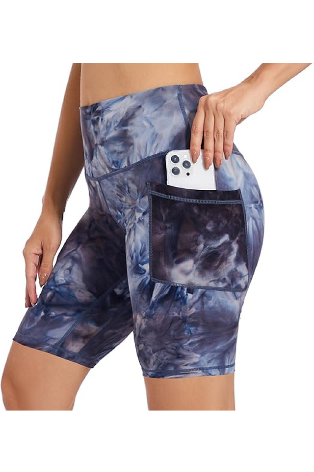 Pantaloni scurți sport damă cu talie înaltă și buzunare – Ideali pentru yoga, sală, alergare, multicolor inchis [1]