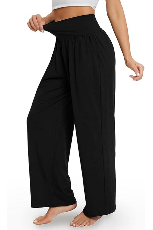 Pantaloni Sport Largi de Damă,  Stil Modern, pentru Antrenament și Relaxare, NEGRU [4]