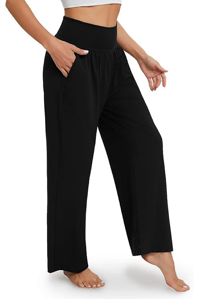 Pantaloni Sport Largi de Damă,  Stil Modern, pentru Antrenament și Relaxare, NEGRU [3]