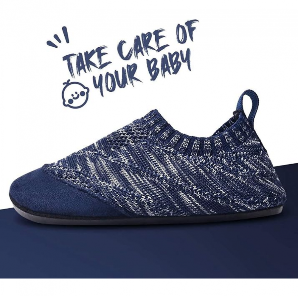Pantofi de casa pentru copii, material textil, usori, antiderapanti, tip slip-on, bleumarin, marime 20 [3]