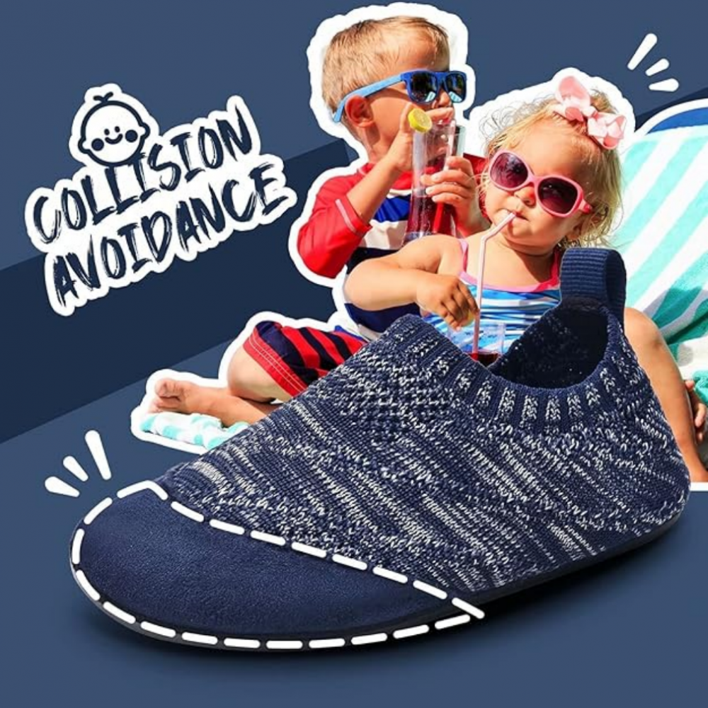 Pantofi de casa pentru copii, material textil, usori, antiderapanti, tip slip-on, bleumarin, marime 20 [5]
