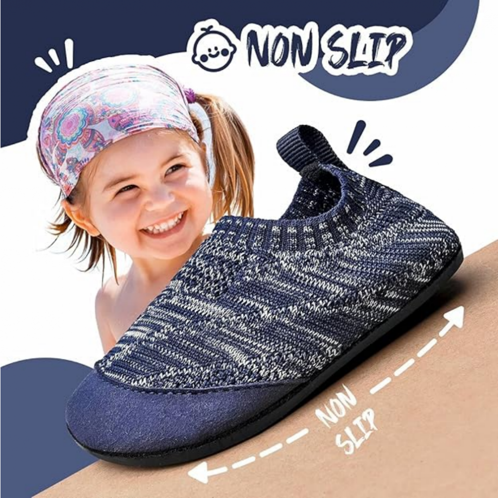 Pantofi de casa pentru copii, material textil, usori, antiderapanti, tip slip-on, bleumarin, marime 20 [4]