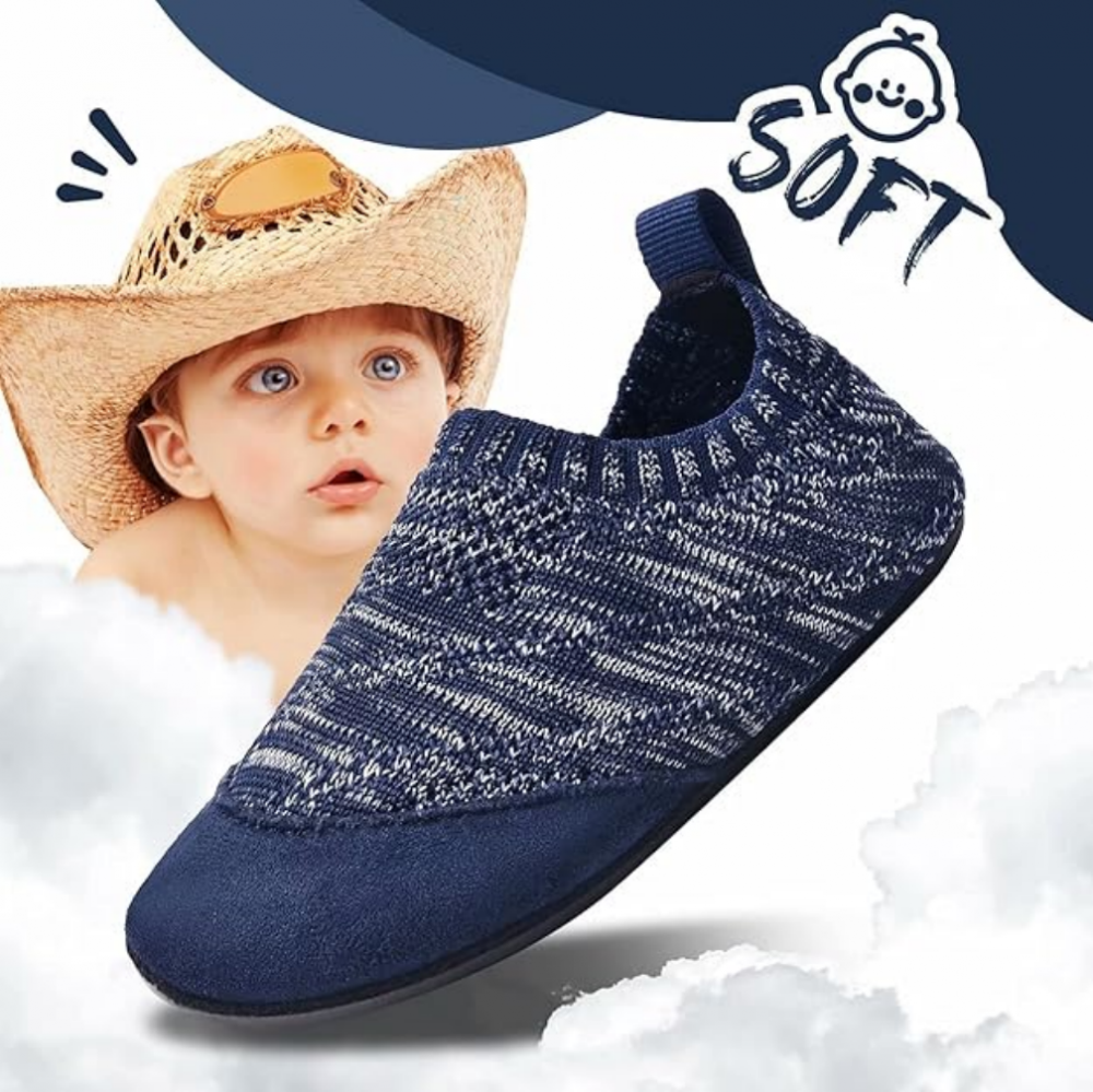 Pantofi de casa pentru copii, material textil, usori, antiderapanti, tip slip-on, bleumarin, marime 20 [6]