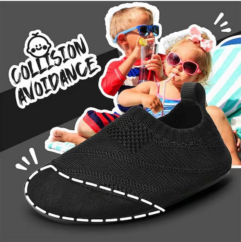 Pantofi de casa pentru copii, material textil, usori, antiderapanti, tip slip-on, negru [4]