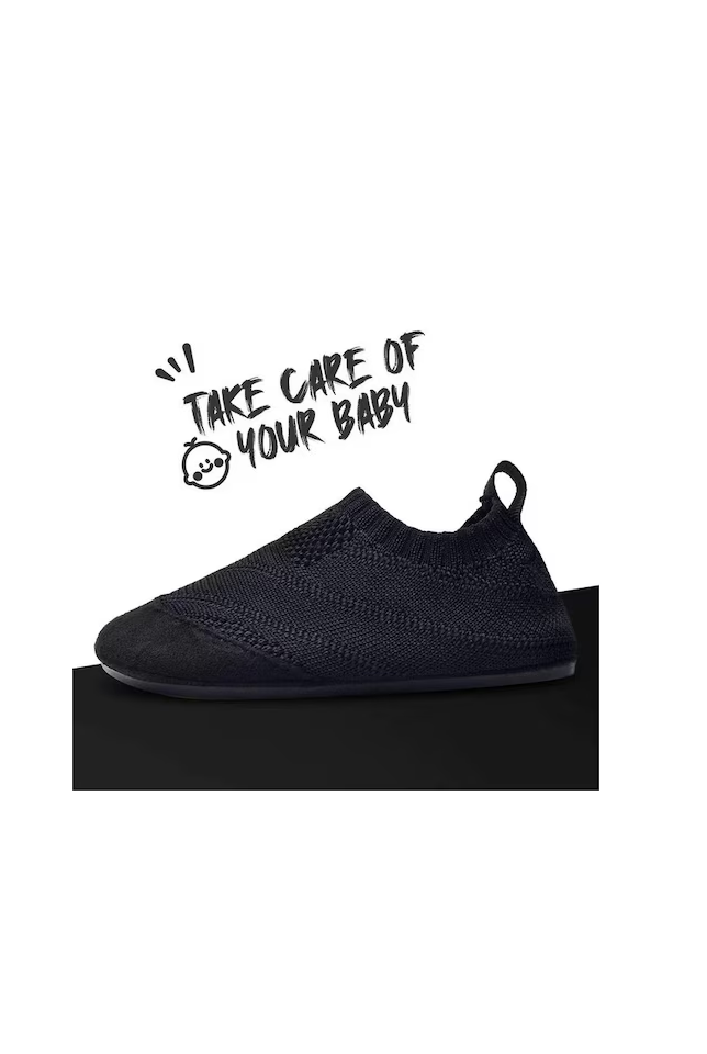 Pantofi de casa pentru copii, material textil, usori, antiderapanti, tip slip-on, negru [2]