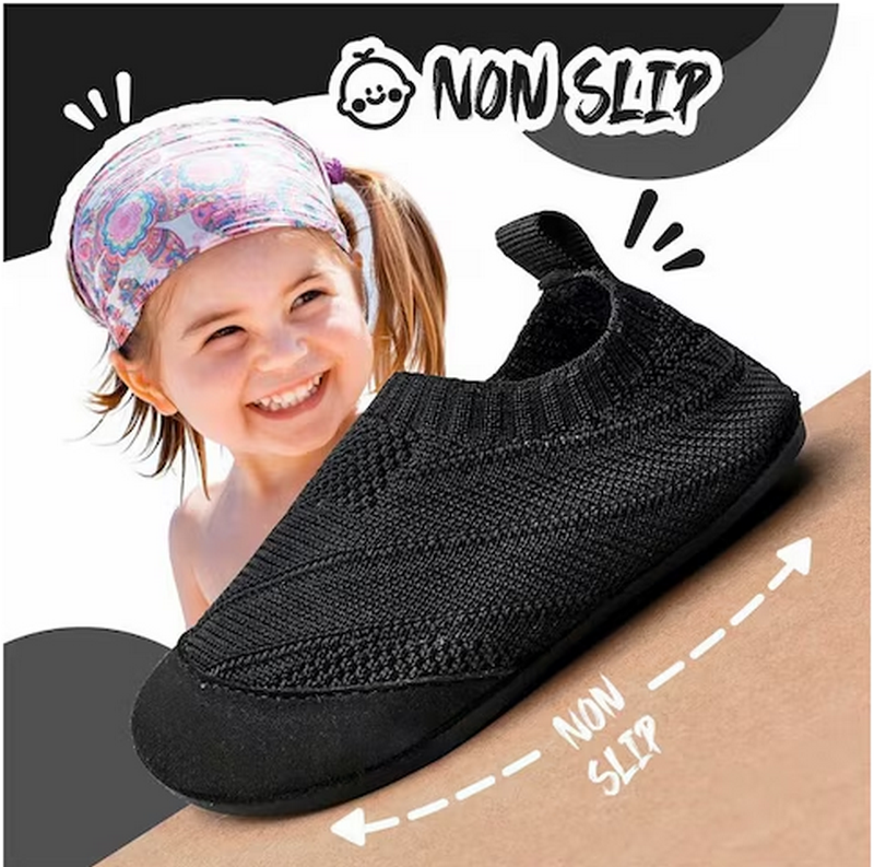 Pantofi de casa pentru copii, material textil, usori, antiderapanti, tip slip-on, negru [3]