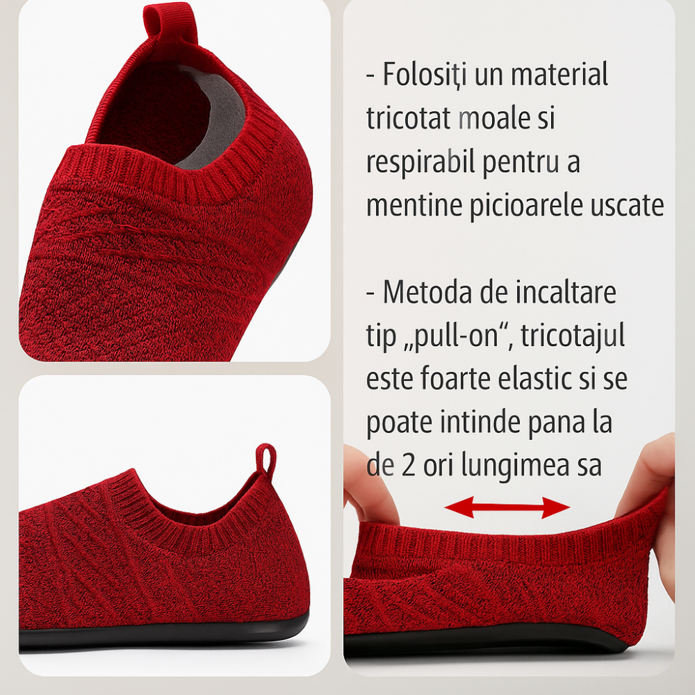 Pantofi rosii de casa pentru copii, material textil, usori, antiderapanti, tip slip-on, rosu [3]